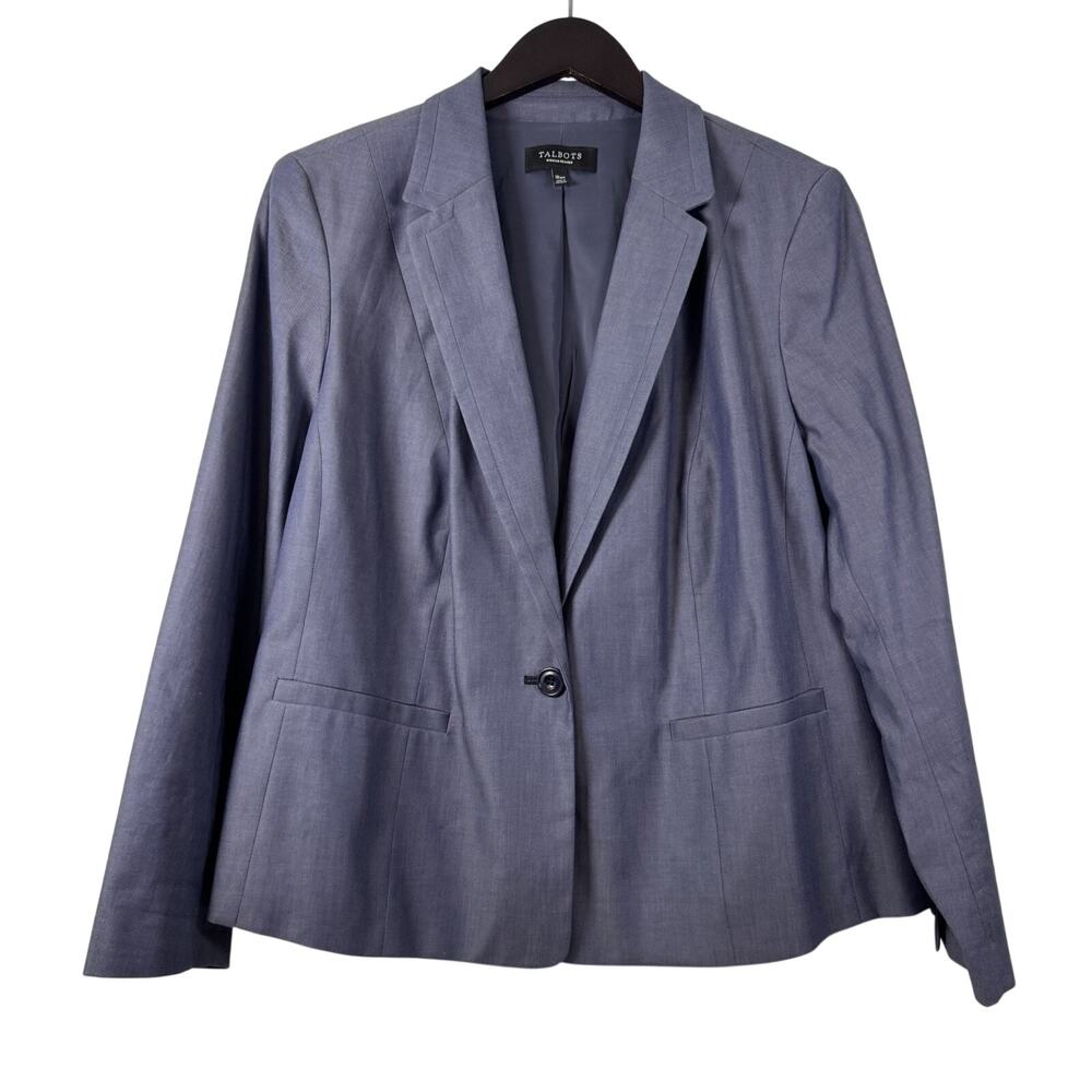 Talbots Womens One Button Blazer Size 18 Women's Petite Blue/Grey Career Office